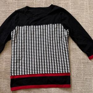 Black and White Houndstooth Top with Red Accents